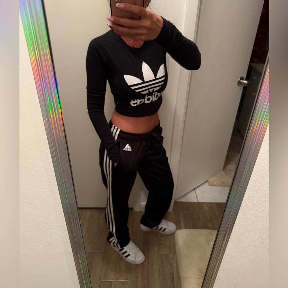Adidas Black Crop Top and Track Pants Set
